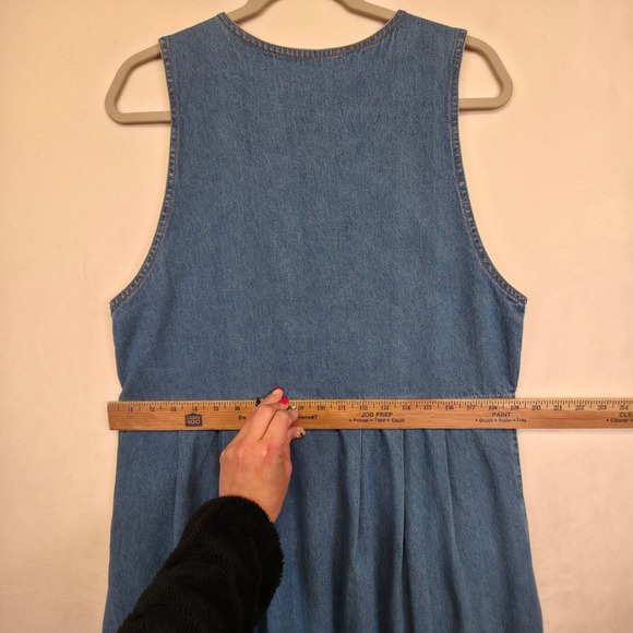 Jane Ashley Denim Dress Women M Blue Floral Embroidered Cottagecore Prairie Midi - Picture 5 of 13